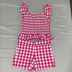 Janie and Jack Pink Checkered Kids Shorts Set
